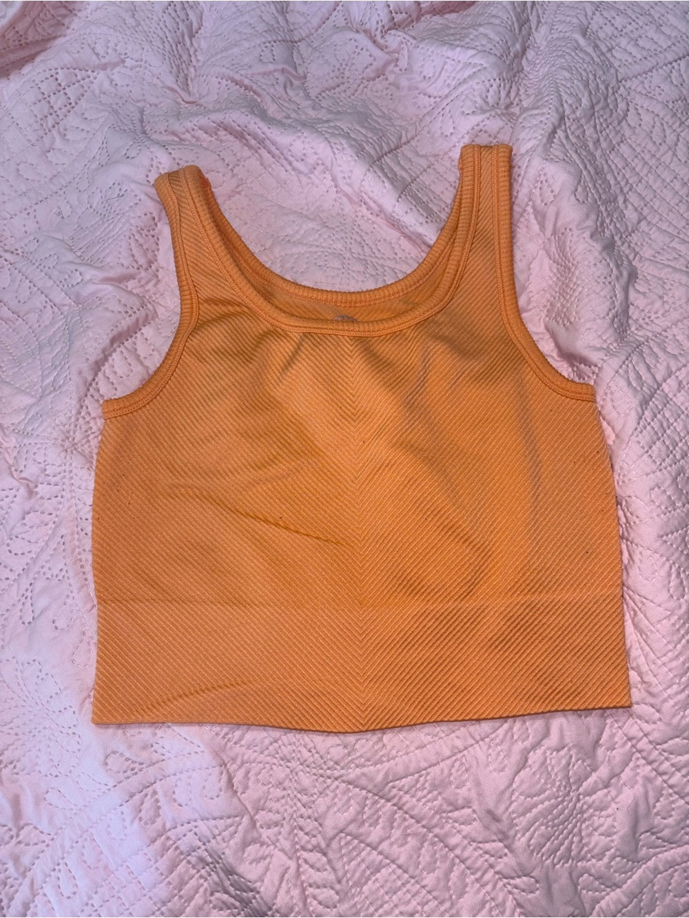 ONE/SIZE Ribbed Scoop Neck Crop Tank - Peachy Orange